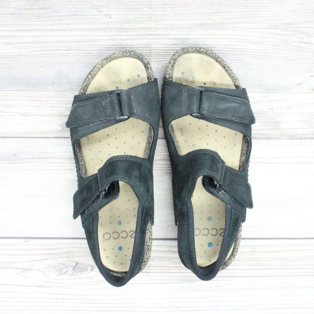 ECCO Cosmo Black Leather Cork Sling Back Comfort Sandals Size 39 / 8 - Picture 6 of 10